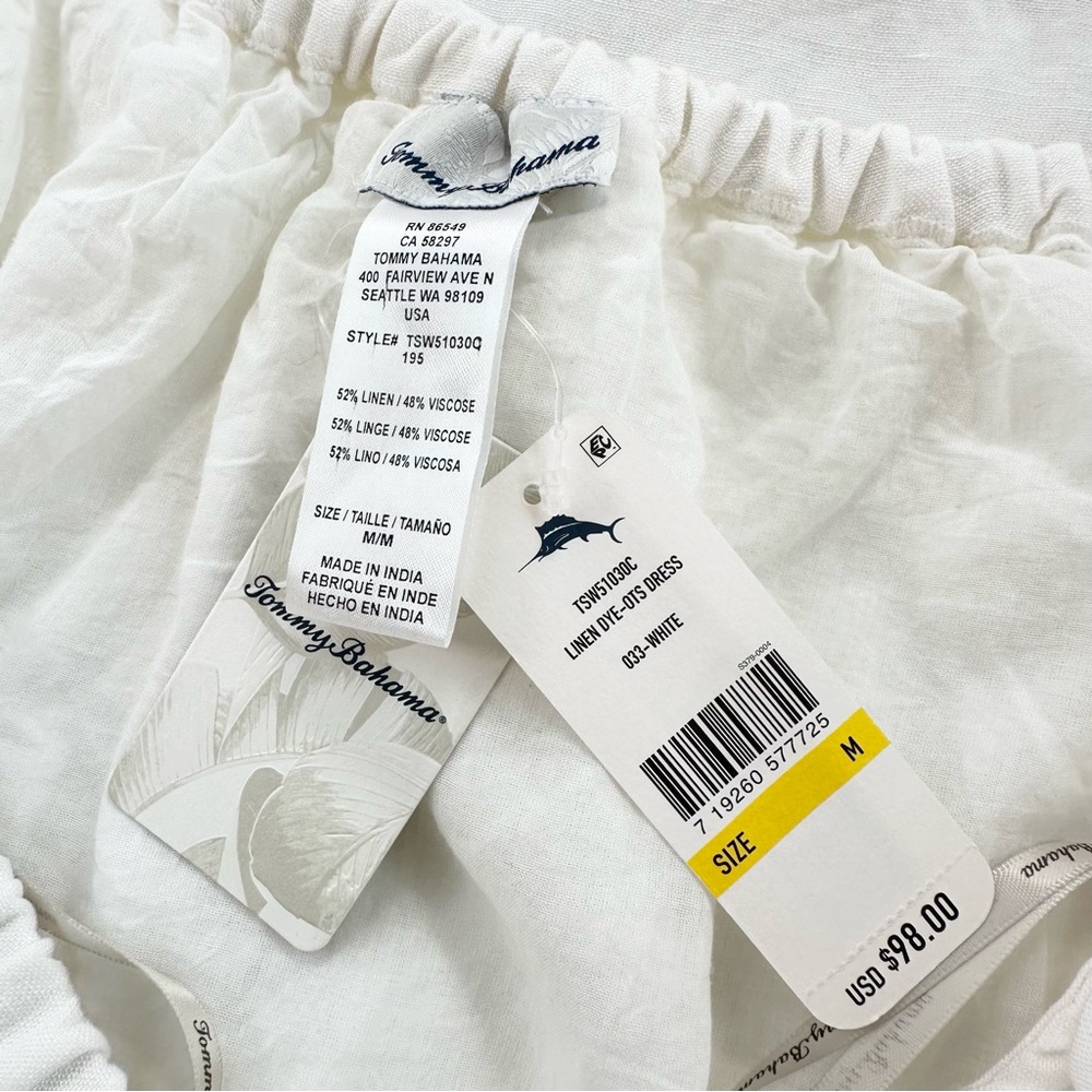 Tommy Bahama Linen Dye Off the Shoulder Dress, White, Medium - Picture 6 of 16
